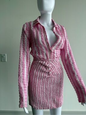 Pink Striped Textured Co-ord
